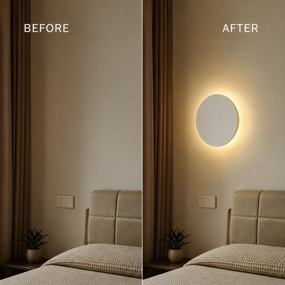 LED Circular Wall Sconce with Backlight Halo – Aluminum & Acrylic Fixture for Hallway, Bedroom, Living Room | Modern Indoor Lighting