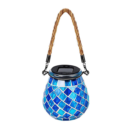 Solar Stained Glass Outdoor Lantern — Handcrafted Mosaic Garden Light with Auto Dusk-to-Dawn