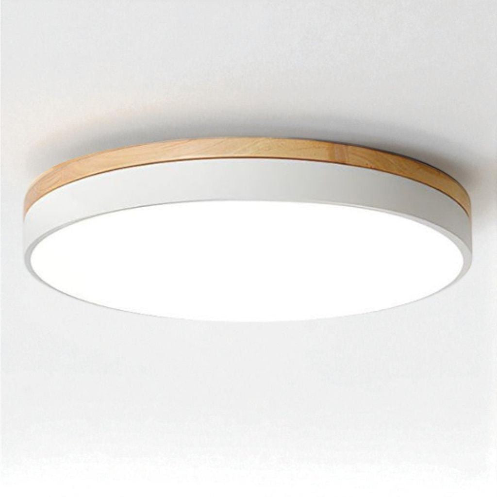 Plafonnier LED encastrable avec cadre en bois, rond, acrylique, 12-20 pouces, filaire, pour chambre, salon, bureau, cuisine, couloir, style moderne et minimaliste