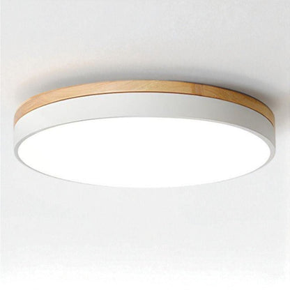 Plafonnier LED encastrable avec cadre en bois, rond, acrylique, 12-20 pouces, filaire, pour chambre, salon, bureau, cuisine, couloir, style moderne et minimaliste