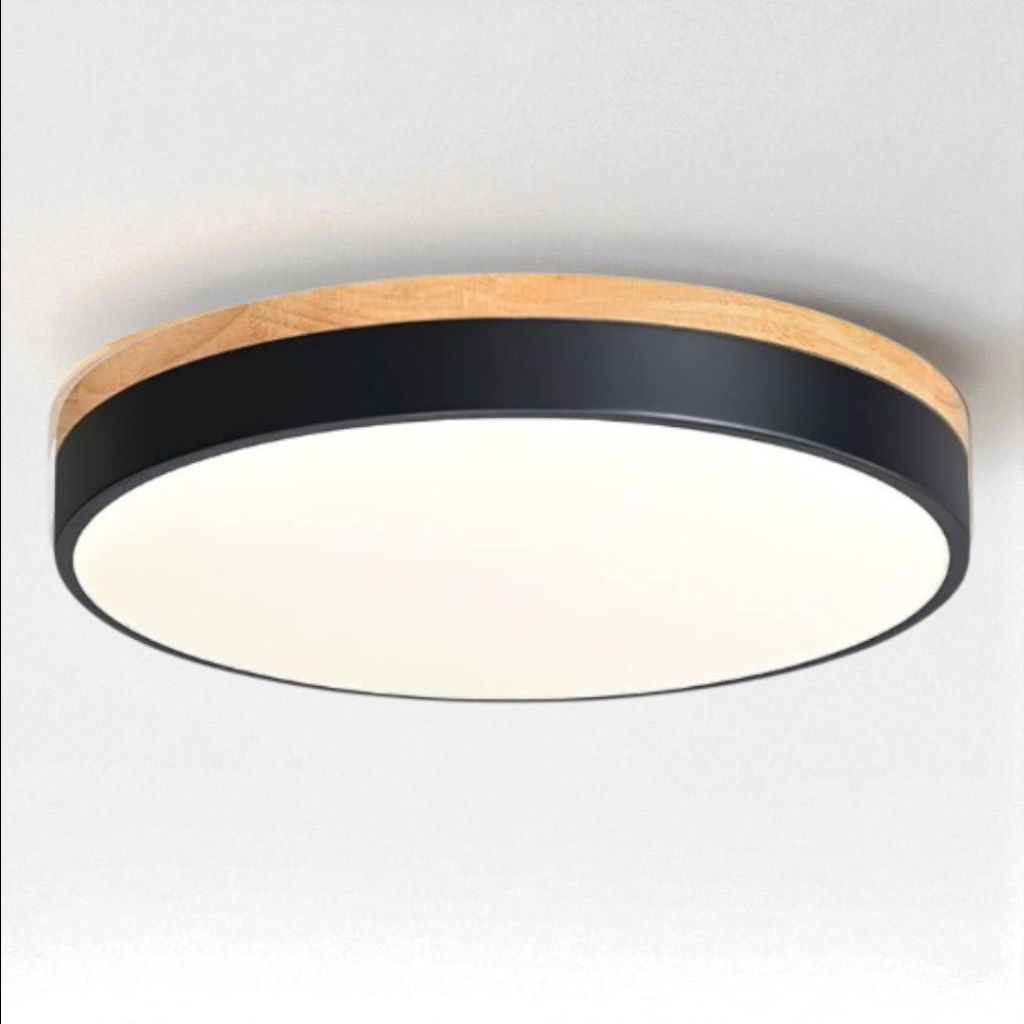 Plafonnier LED encastrable avec cadre en bois, rond, acrylique, 12-20 pouces, filaire, pour chambre, salon, bureau, cuisine, couloir, style moderne et minimaliste