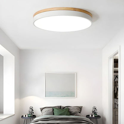 Plafonnier LED encastrable avec cadre en bois, rond, acrylique, 12-20 pouces, filaire, pour chambre, salon, bureau, cuisine, couloir, style moderne et minimaliste