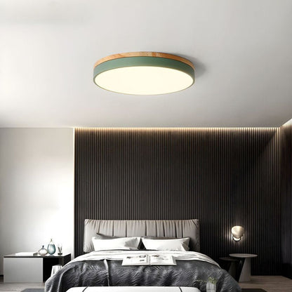 Plafonnier LED encastrable avec cadre en bois, rond, acrylique, 12-20 pouces, filaire, pour chambre, salon, bureau, cuisine, couloir, style moderne et minimaliste