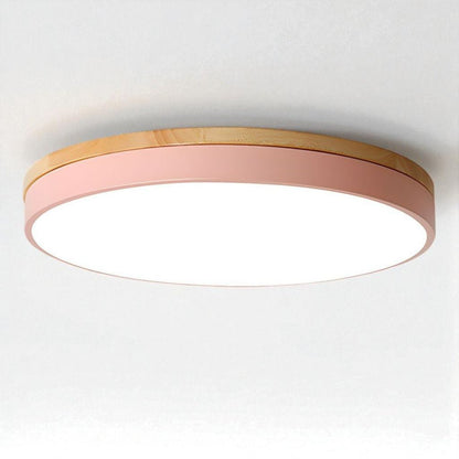 Plafonnier LED encastrable avec cadre en bois, rond, acrylique, 12-20 pouces, filaire, pour chambre, salon, bureau, cuisine, couloir, style moderne et minimaliste