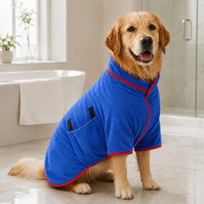 Ortekor Quick-Dry Microfiber Dog Bathrobe – Absorbent Drying Coat for Baths, Rain & Swimming to Help Reduce Wet-Dog Mess