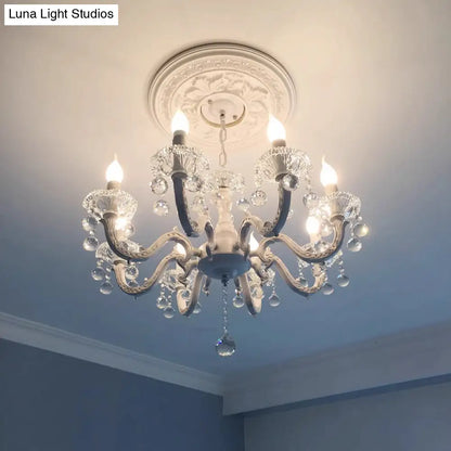 White Metal Chandelier 3/6 Candelabra Lights Crystal Accents Entryway Hallway Traditional Farmhouse Fixture 18 Inch Ceiling Lighting