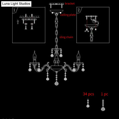 White Metal Chandelier 3/6 Candelabra Lights Crystal Accents Entryway Hallway Traditional Farmhouse Fixture 18 Inch Ceiling Lighting