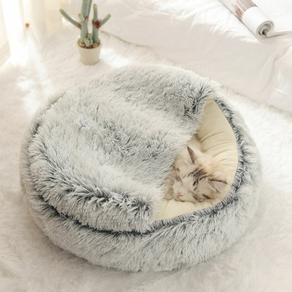 Hooded Cat Bed with Raised Rim – Plush Donut Nest for Anxious Cats, Semi-Enclosed Design for Security