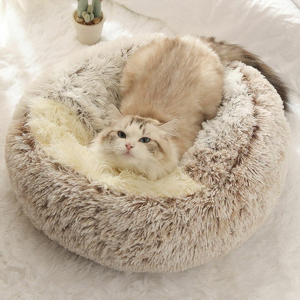 Hooded Cat Bed with Raised Rim – Plush Donut Nest for Anxious Cats, Semi-Enclosed Design for Security
