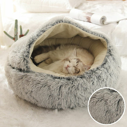 Hooded Cat Bed with Raised Rim – Plush Donut Nest for Anxious Cats, Semi-Enclosed Design for Security