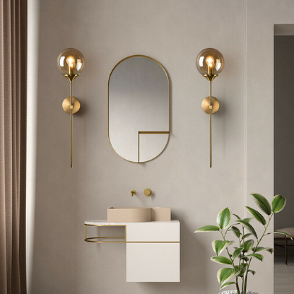 Glass Wall Light Fixture with Gold Metal Base – Ambient Lighting for Bedroom, Living Room & Hallway – 4 Shade Colors