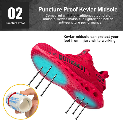 Steel Toe Work Shoes with Kevlar Sole – Lightweight Breathable Flyknit Safety Footwear for Construction Warehouse Industrial Jobs