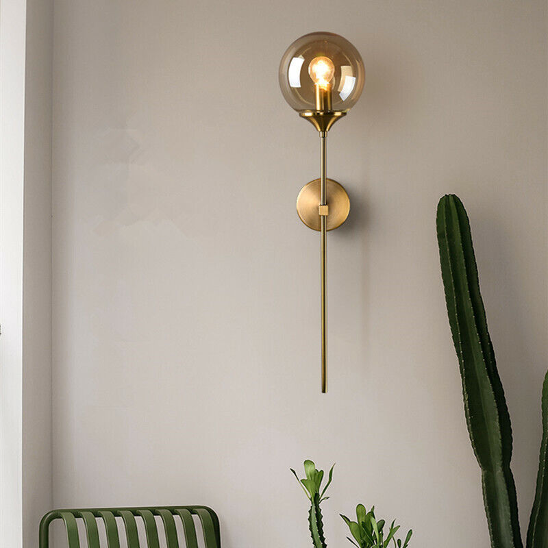Glass Wall Light Fixture with Gold Metal Base – Ambient Lighting for Bedroom, Living Room & Hallway – 4 Shade Colors