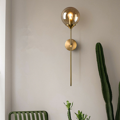 Glass Wall Light Fixture with Gold Metal Base – Ambient Lighting for Bedroom, Living Room & Hallway – 4 Shade Colors
