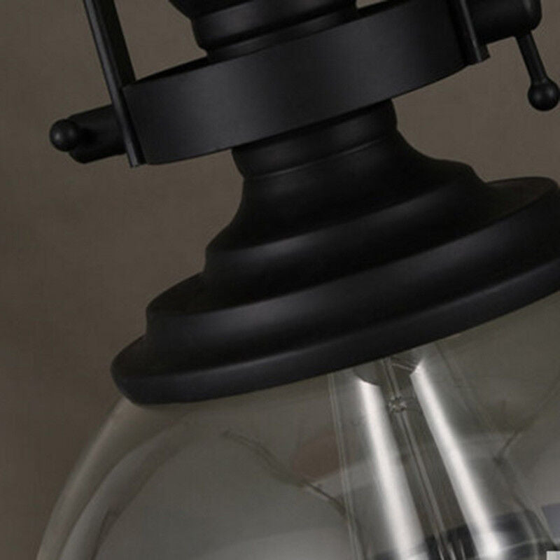 Glass Bowl Pendant Light Industrial Retro Style Hanging Ceiling Fixture Iron Frame E27 Socket for Dining Room Kitchen Island Living Room