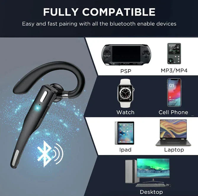 Wireless Bluetooth Earpiece with Dual-Mic Noise Canceling for Hands-Free Calling, 25-Hour Battery for Drivers & Professionals