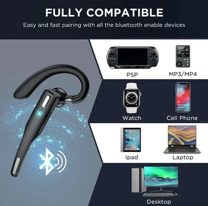 Wireless Bluetooth Earpiece with Dual-Mic Noise Canceling for Hands-Free Calling, 25-Hour Battery for Drivers & Professionals