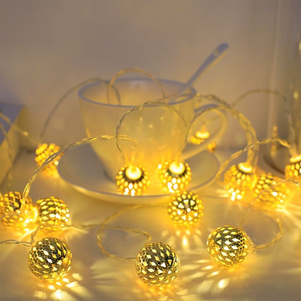 Moroccan Metal Globe String Lights Solar Powered Outdoor Patio Decor 20-30 Warm White LED Orbs Bohemian Weatherproof Garden Balcony