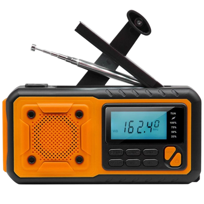 Hand-Crank Weather Radio with Phone Charger, Flashlight & Solar Power for Camping, Storms & Blackouts