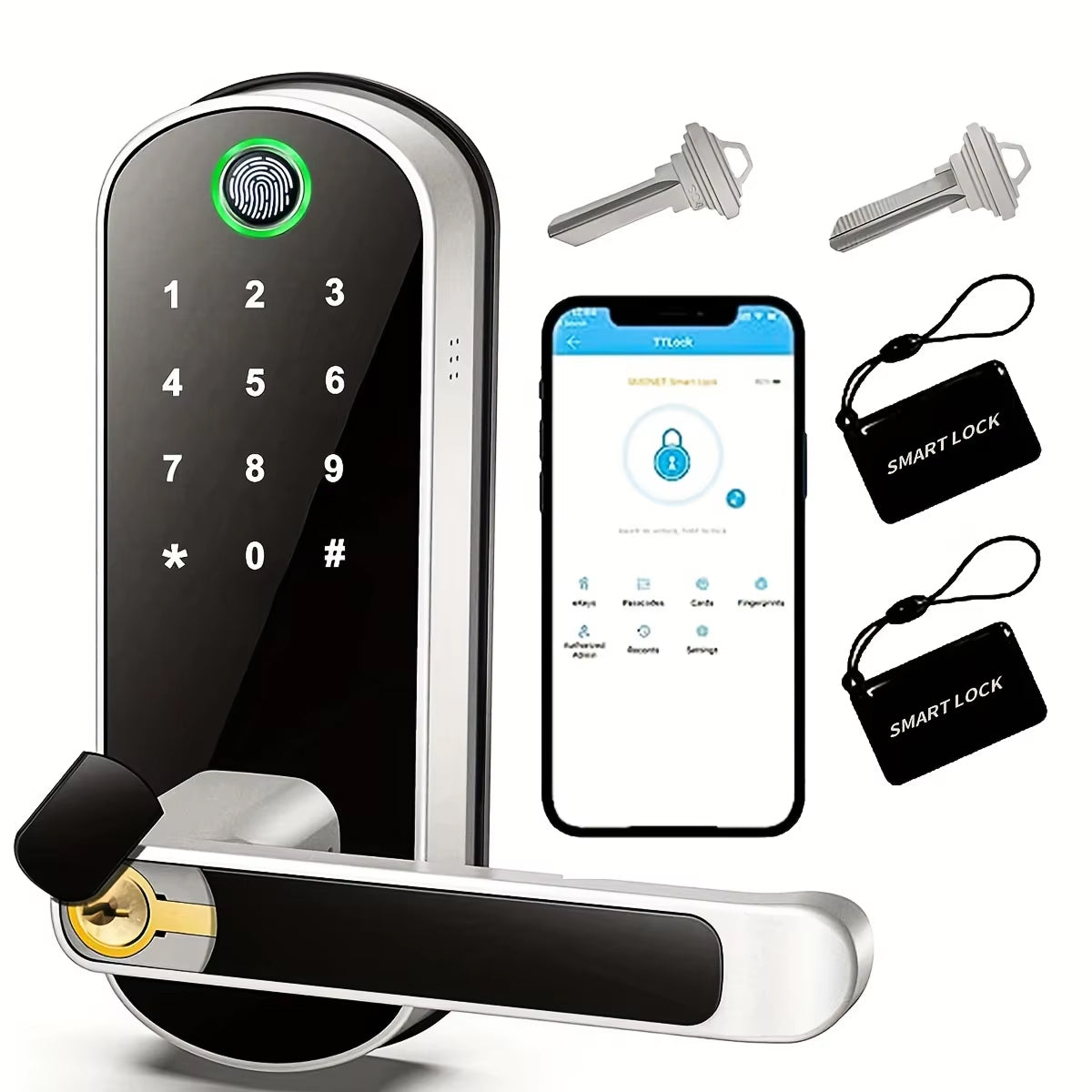 Biometric Door Lock with Fingerprint Scanner & App Control – 5 Entry Methods, 200 User Capacity
