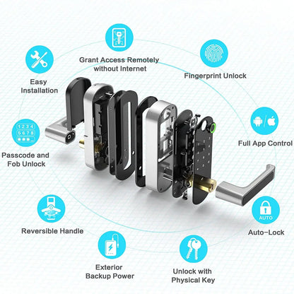 Biometric Door Lock with Fingerprint Scanner & App Control – 5 Entry Methods, 200 User Capacity