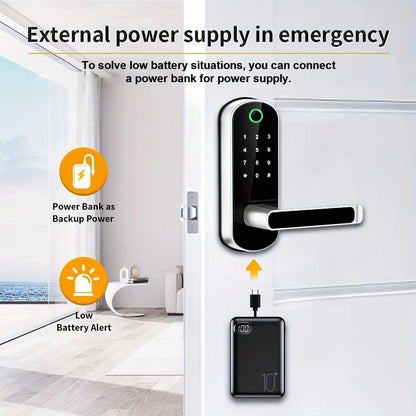 Biometric Door Lock with Fingerprint Scanner & App Control – 5 Entry Methods, 200 User Capacity