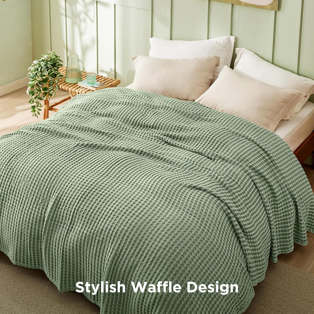 Cozy Haven | Couverture Queen légère en coton et bambou à tissage gaufré rafraîchissant | Jeté d'été doux pour ceux qui ont chaud la nuit