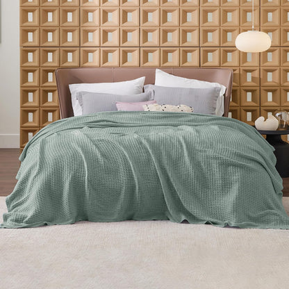 Couverture jeté en coton pour lit, couverture gaufrée format grand lit pour toutes les saisons, couverture en coton douce et respirante pour canapé