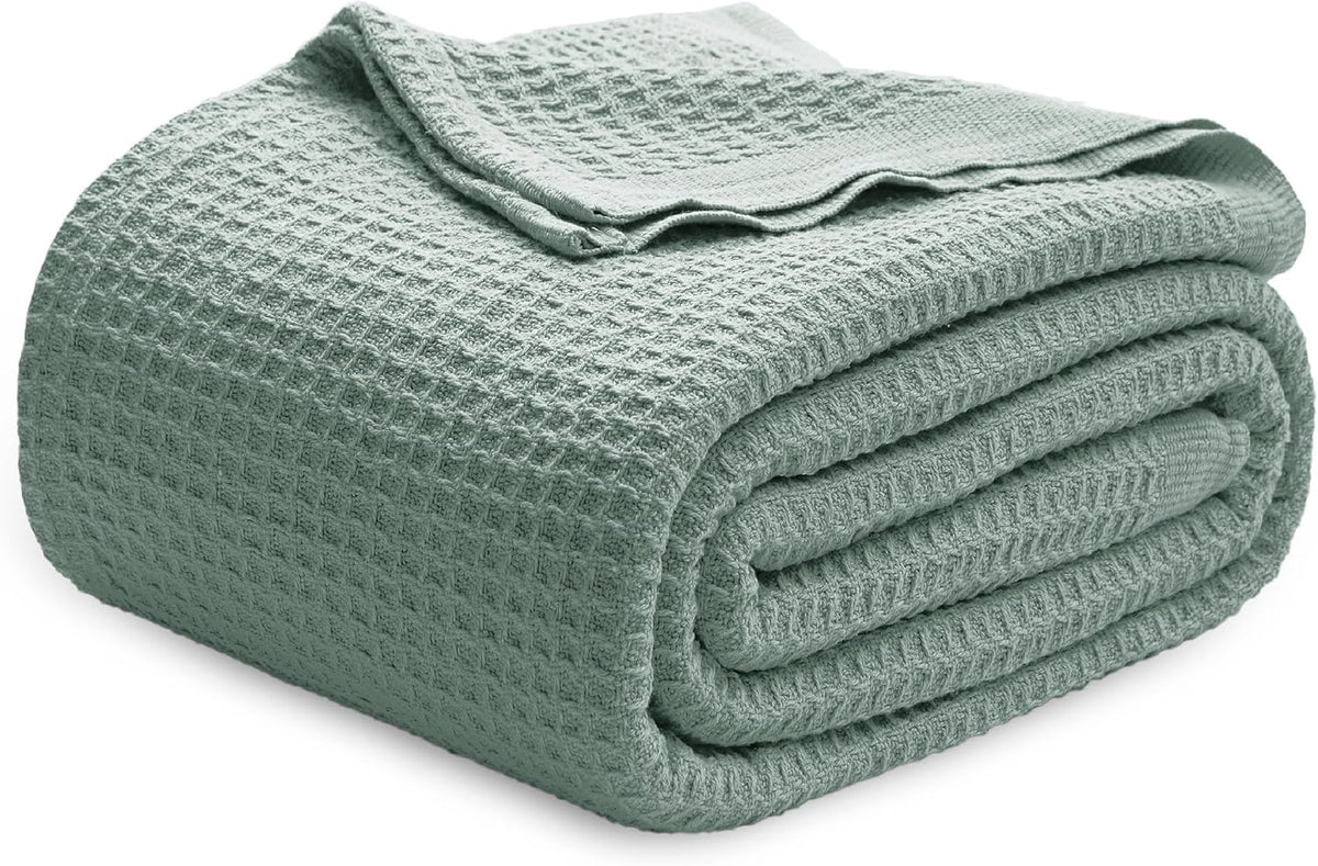Pure Cotton Thermal Blanket – Queen 90×90 in – Textured Weave Layer for All Seasons – Lightweight & Breathable Throw for Bed or Sofa