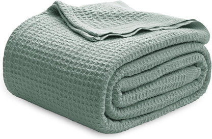 Pure Cotton Thermal Blanket – Queen 90×90 in – Textured Weave Layer for All Seasons – Lightweight & Breathable Throw for Bed or Sofa