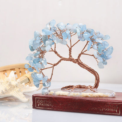 Natural Stone Tree of Life Figurine with Chakra, Amethyst, Rose Quartz, Fluorite & Aquamarine – Crystal Wire Art Home Décor Spiritual Gift
