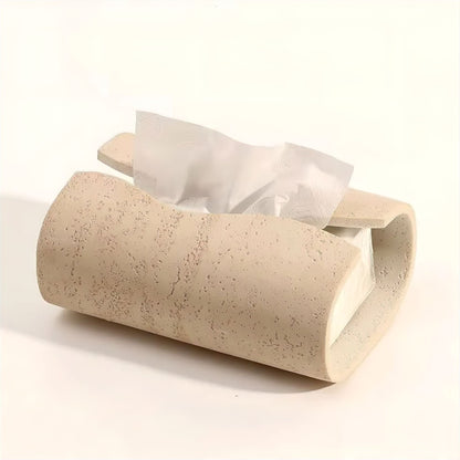 Round Sandstone Tissue Holder 8 in Beige Stone Dispenser for Bathroom Vanity Bedroom Nightstand Office Desk Minimalist Home Decor
