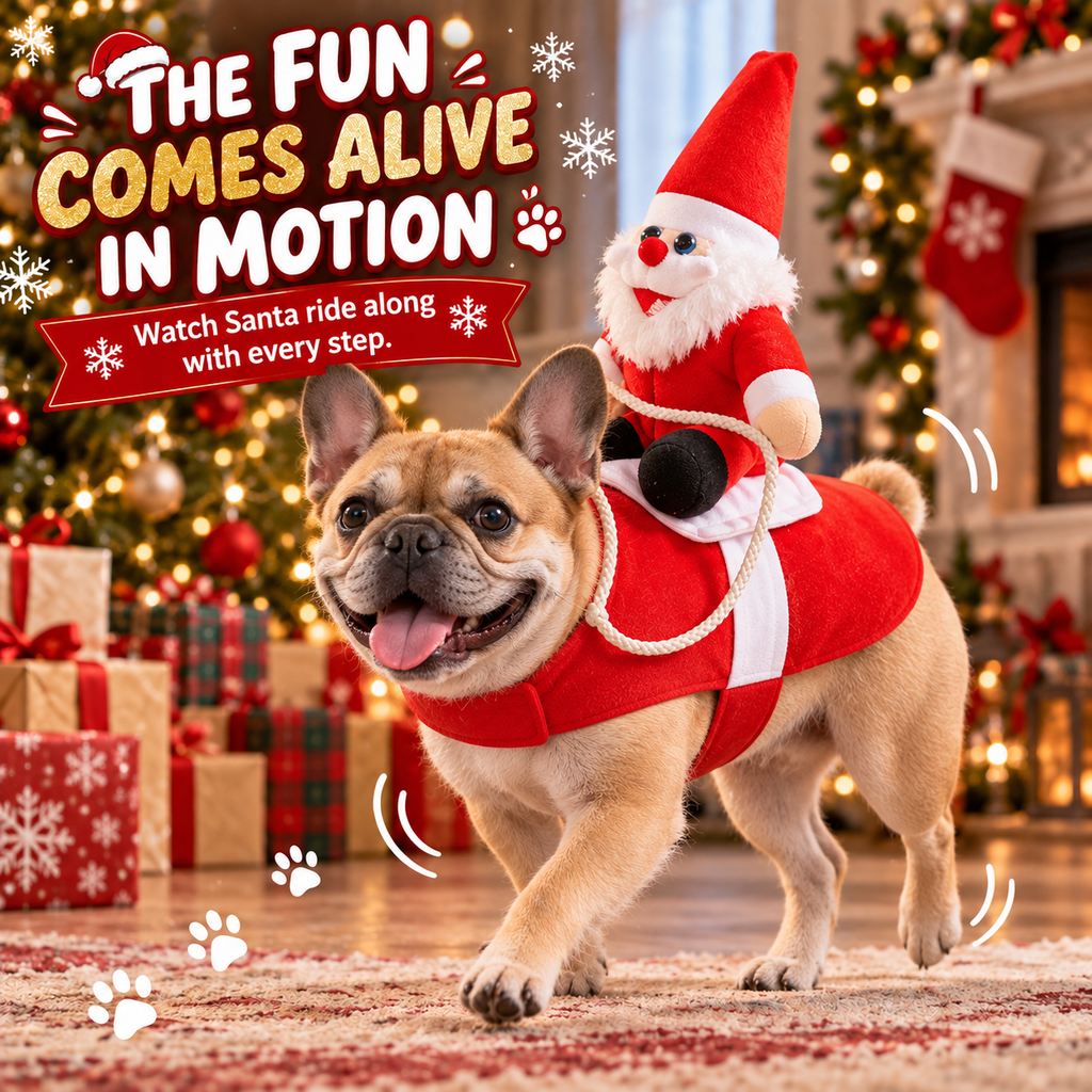 Ortekor Santa Rider Pet Christmas Costume for Holiday Photos & Parties - Funny 3D Dog & Cat Outfit with Easy Velcro Fit