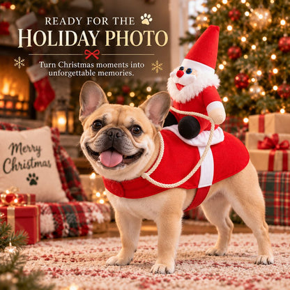 Ortekor Santa Rider Pet Christmas Costume for Holiday Photos & Parties - Funny 3D Dog & Cat Outfit with Easy Velcro Fit