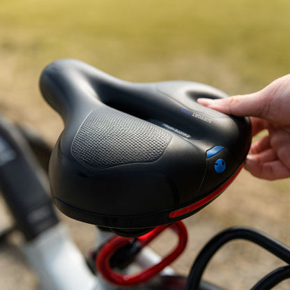 Cushioned Bicycle Seat with Built-In Suspension & Reflector for Road & Mountain Bikes, Comfort Gel Foam Padded Bike Saddle for Men Women