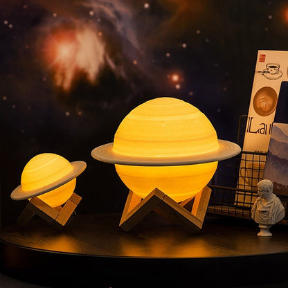 Saturn Planet Desk Lamp 6-Inch 3D Printed Sphere LED with Remote Control Dual-Tone Lighting USB Rechargeable Wireless Tabletop Night Light f