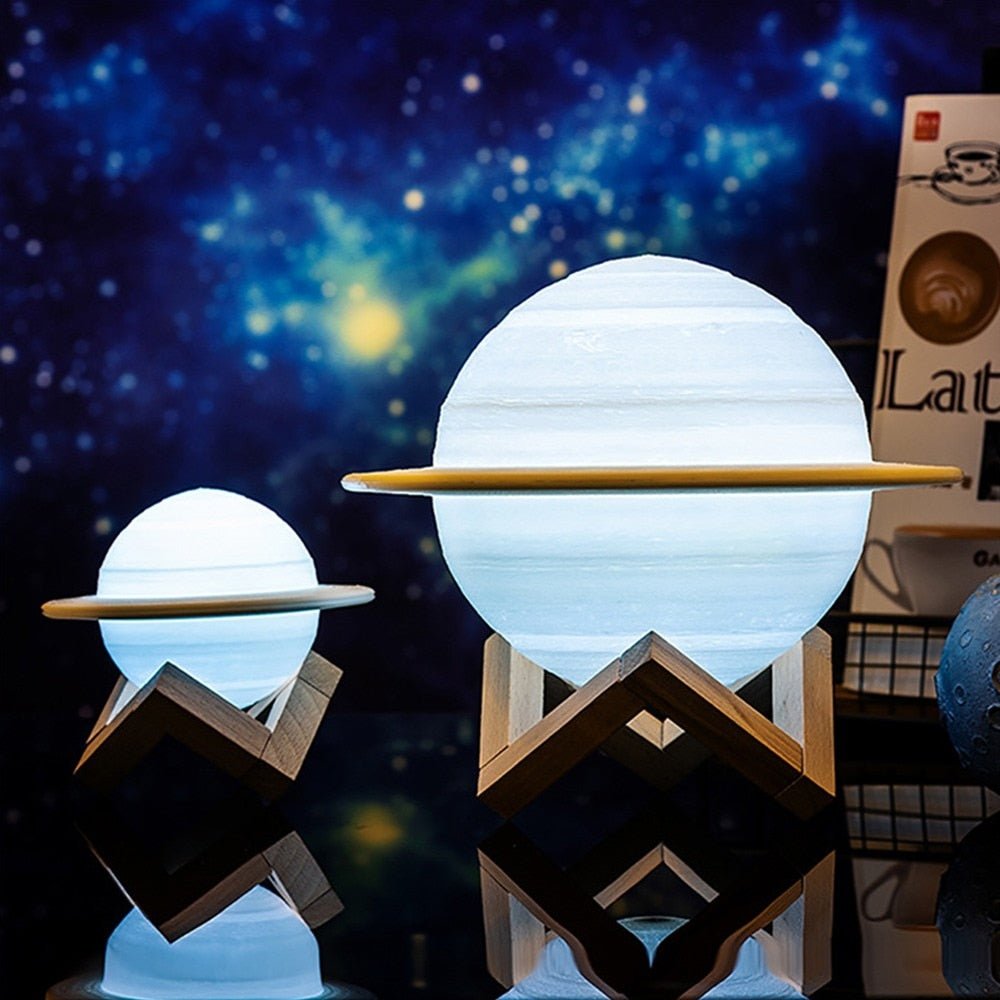 Saturn Planet Desk Lamp 6-Inch 3D Printed Sphere LED with Remote Control Dual-Tone Lighting USB Rechargeable Wireless Tabletop Night Light f