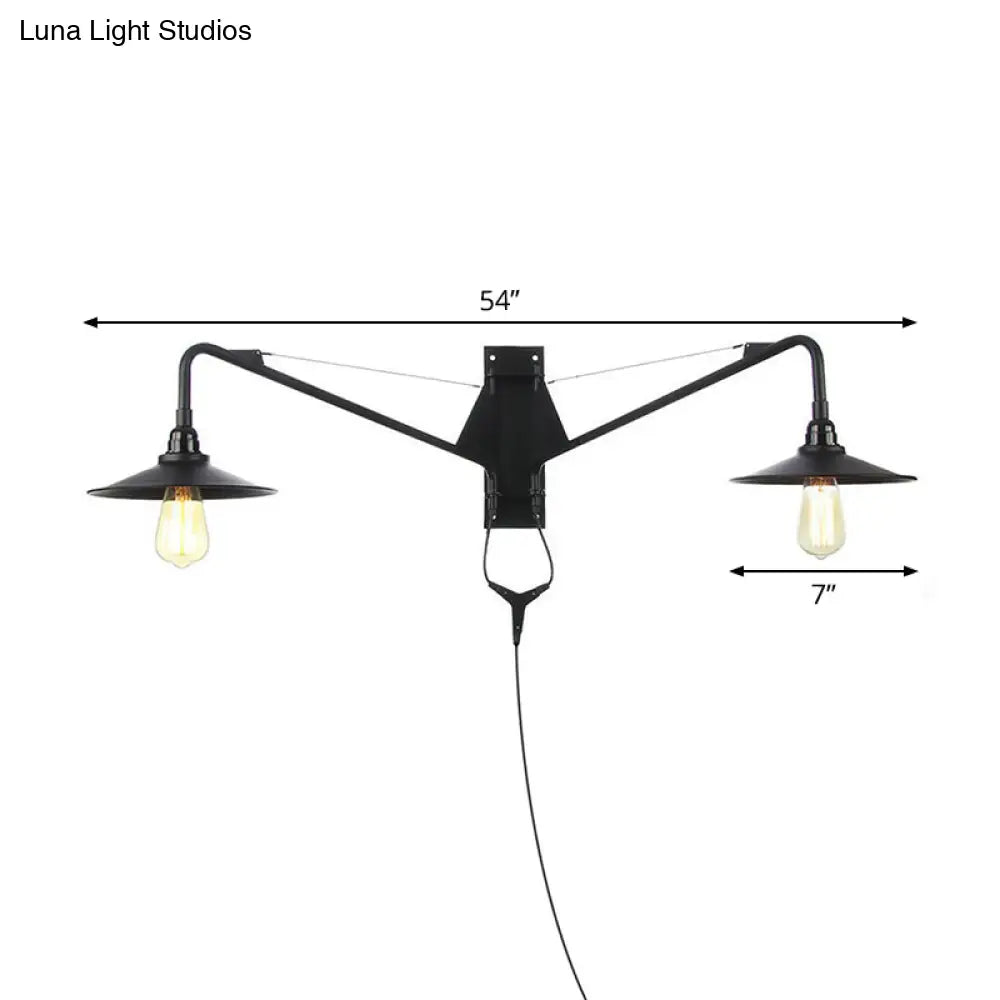 Industrial Swing Arm Wall Sconce Black Metal Shade Adjustable Long Reach Plug-In Hardwired Edison Vintage Loft Farmhouse