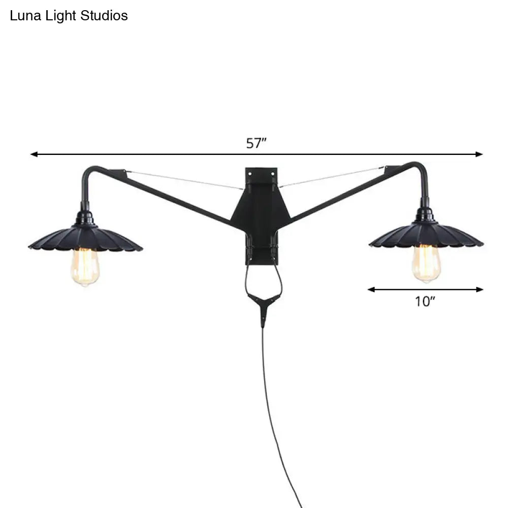 Industrial Swing Arm Wall Sconce Black Metal Shade Adjustable Long Reach Plug-In Hardwired Edison Vintage Loft Farmhouse