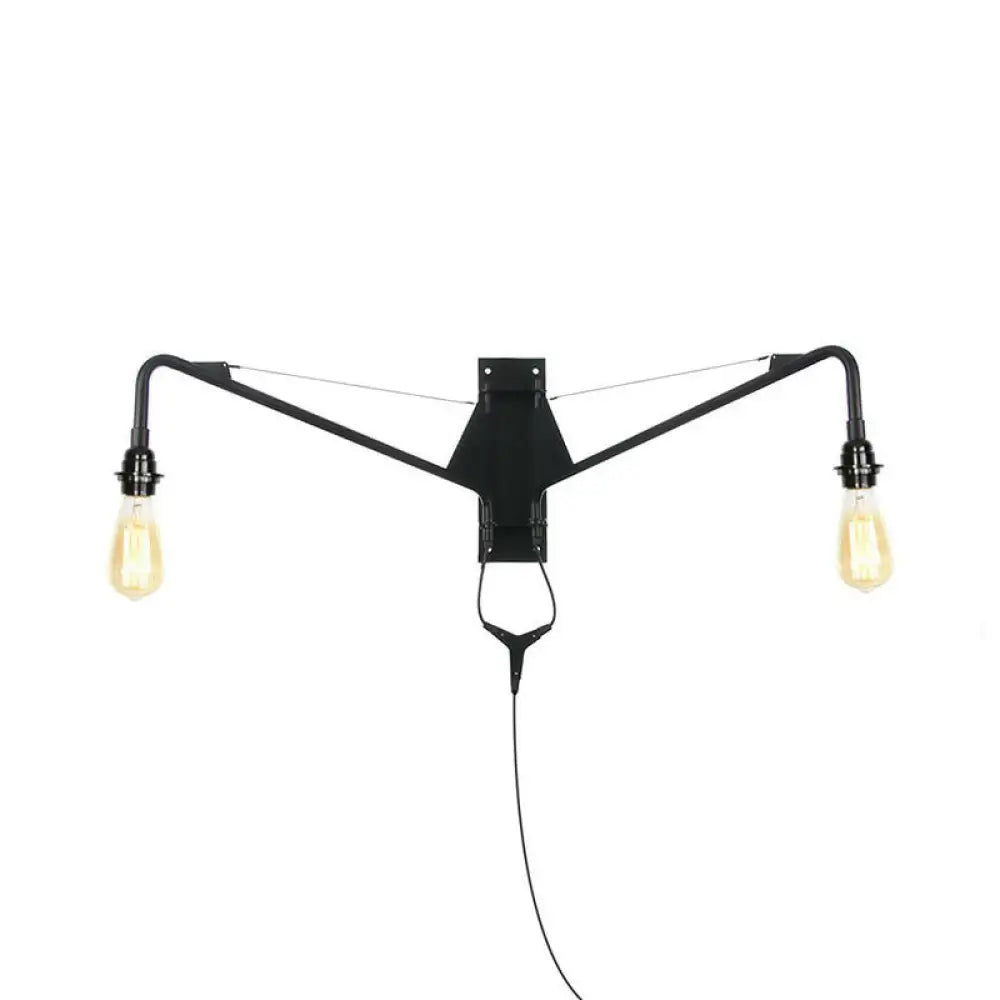 Industrial Swing Arm Wall Sconce Black Metal Shade Adjustable Long Reach Plug-In Hardwired Edison Vintage Loft Farmhouse