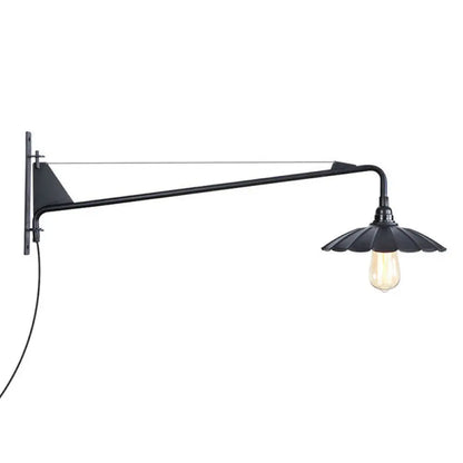Industrial Swing Arm Wall Sconce Black Metal Shade Adjustable Long Reach Plug-In Hardwired Edison Vintage Loft Farmhouse
