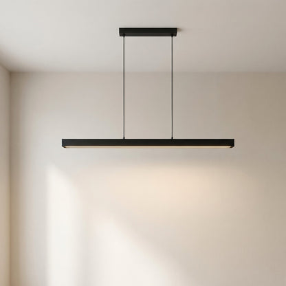 Linear Wood and Metal Pendant Light – Modern Minimalist Dining Room Chandelier – Warm White LED – 31.5 to 47 Inch – Hardwired Ceiling