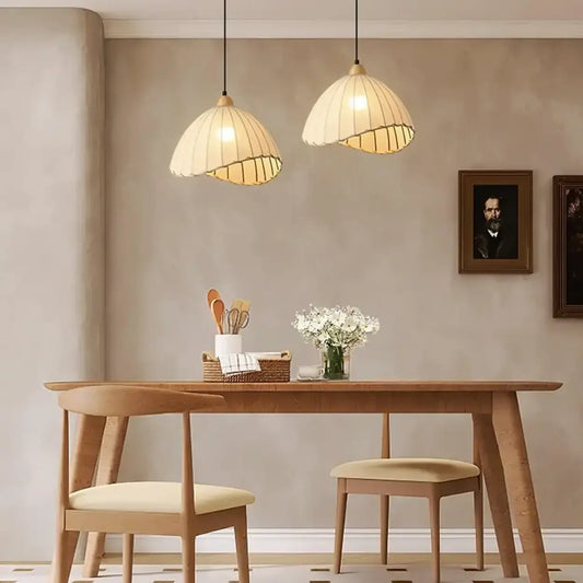 Plafonnier tambour en bois et lin, hauteur réglable de 150 cm pour tables de salle à manger et îlots de cuisine, douille E27, luminaire suspendu minimaliste naturel