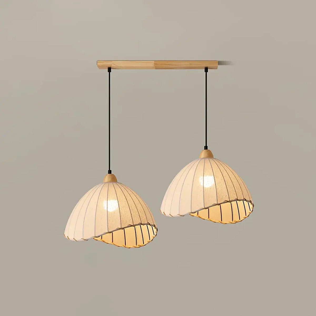 Wood & Linen Drum Ceiling Light 59 in Drop for Dining Tables Kitchen Islands E27 Socket Adjustable Hanging Fixture Natural Minimalist