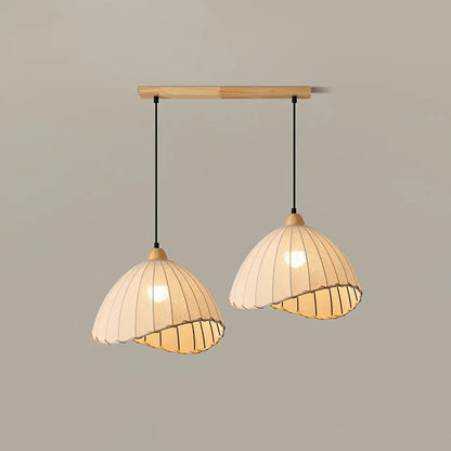 Wood & Linen Drum Ceiling Light 59 in Drop for Dining Tables Kitchen Islands E27 Socket Adjustable Hanging Fixture Natural Minimalist