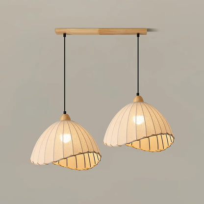Wood & Linen Drum Ceiling Light 59 in Drop for Dining Tables Kitchen Islands E27 Socket Adjustable Hanging Fixture Natural Minimalist