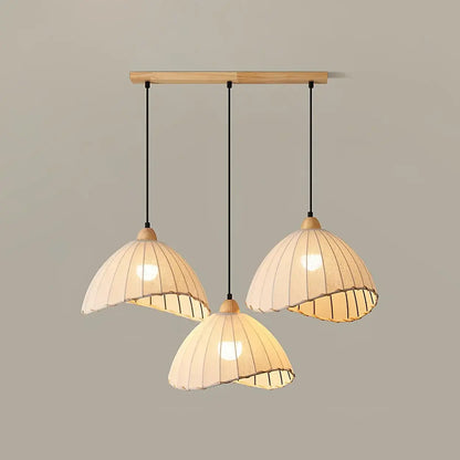 Wood & Linen Drum Ceiling Light 59 in Drop for Dining Tables Kitchen Islands E27 Socket Adjustable Hanging Fixture Natural Minimalist
