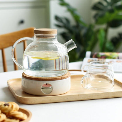 Service à thé élégant de style scandinave avec plateau en chêne et chauffe-théière | Service à thé pour adultes, idéal pour les boissons chaudes et froides