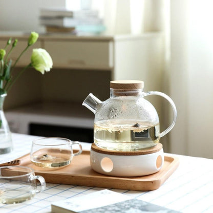 Service à thé élégant de style scandinave avec plateau en chêne et chauffe-théière | Service à thé pour adultes, idéal pour les boissons chaudes et froides