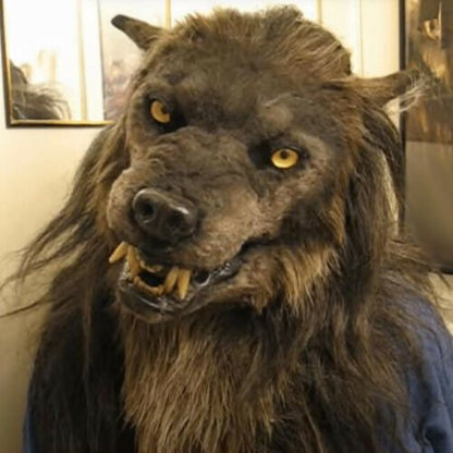 Werewolf Halloween Mask Full Head Latex Costume with Fur – Scary Animal Head Covering for Cosplay Parties Horror Themed Events Adults